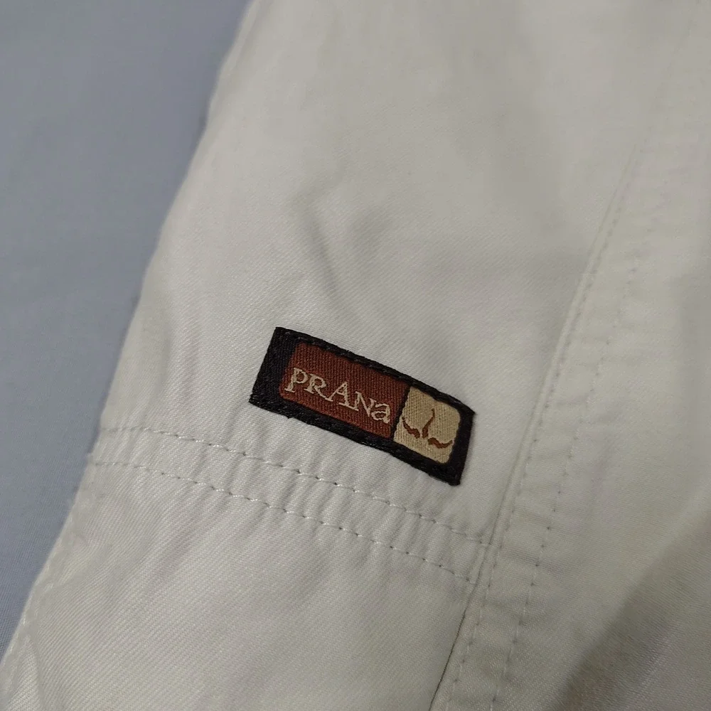 VINTAGE Prana Pants Men Medium Beige Breathe Cotton Blend Belted Hiking Climbing